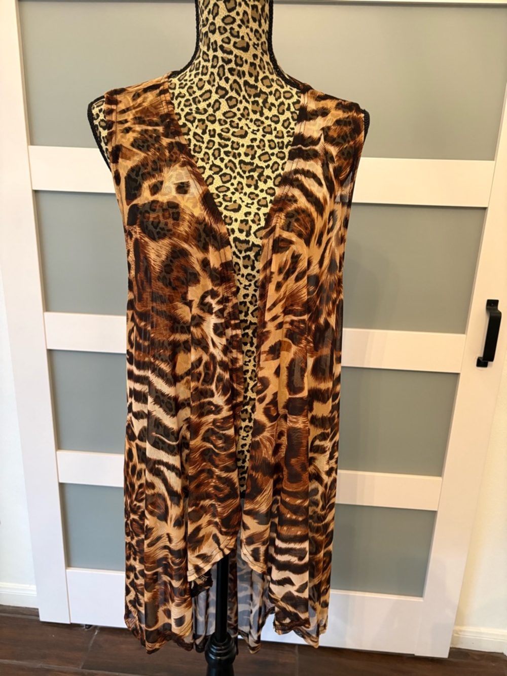 Leopard Print Sleeveless Sheer Duster Vest in Brown NWT!